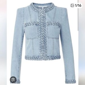 Veronica Beard Braided Light Blue Bomber Jacket